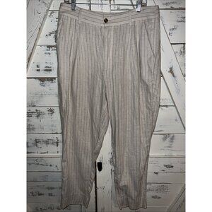 Banana Republic Womens Linen Blend Pleated Trousers Ivory Strupe Size 12